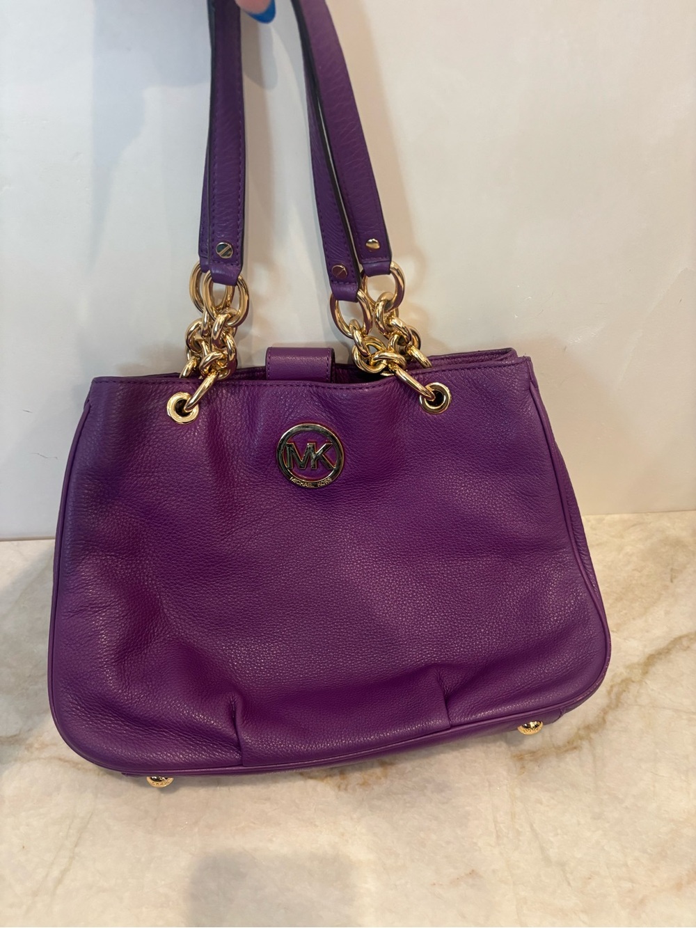 Michael Kors Vibrant Purple Leather Shoulder Tote with Gold Hardware